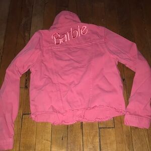 Roxy & Barbie Girls' Pink Jean Jacket with Embroidered Logo